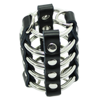 OHMAMA FETISH - GABBIA PER PENE CON ANELLI IN METALLO E CINTURINI IN PELLE