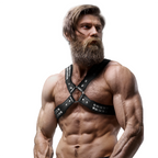 FETISH SUBMISSIVE ATTITUDE - IMBRACATURA IN ECOPELLE CON PETTO INCROCIATO DA UOMO CON RIVETTI