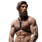 FETISH SUBMISSIVE ATTITUDINE - IMBRACATURA PER IL PETTO IN ECOPELLE CON DOPPIO SUPPORTO E BORCHIE PER UOMO