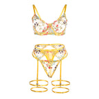 SUBBLIME - 954352 REGGISENO + PERIZOMA + CINTURA CON FIORI GIALLO L/XL