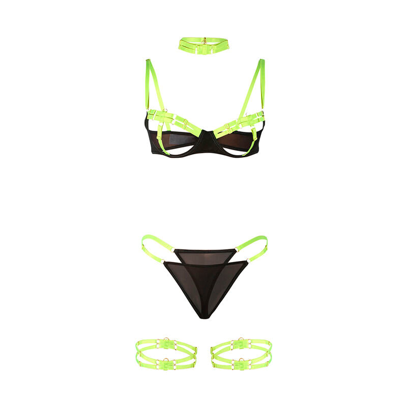 SUBBLIME - 955274 COMPLETO REGGISENO CON COLLANA E DETTAGLI GAMBA VERDE FLUORESCENTE S/M