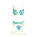 SUBBLIME - 955328 COMPLETO REGGISENO CON PIZZO E LINEE GIARRETRICI VERDE E BLU L/XL