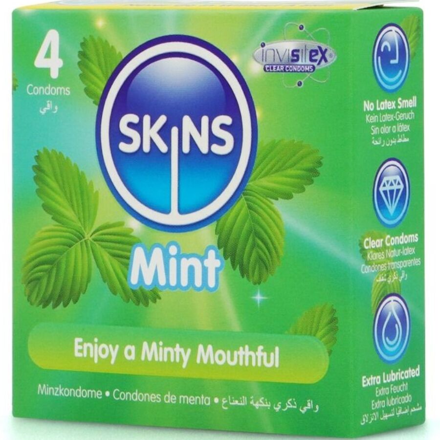SKINS - PRESERVATIVI PREMIUM ALLA MENTA CONFEZIONE DA 4