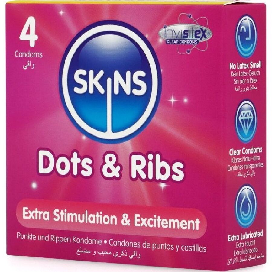 SKINS - DOTS & RIBS PREMIUM CONDOMS CONFEZIONE DA 4