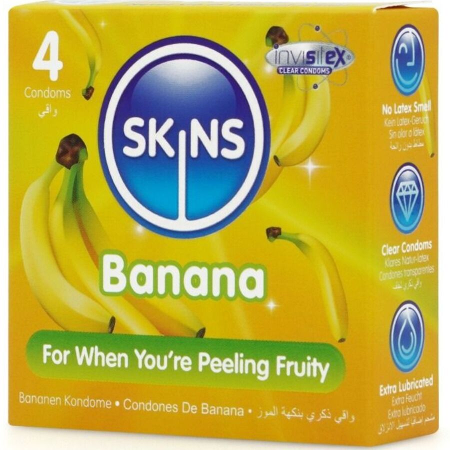 SKINS - PRESERVATIVI BANANA PREMIUM CONFEZIONE DA 4