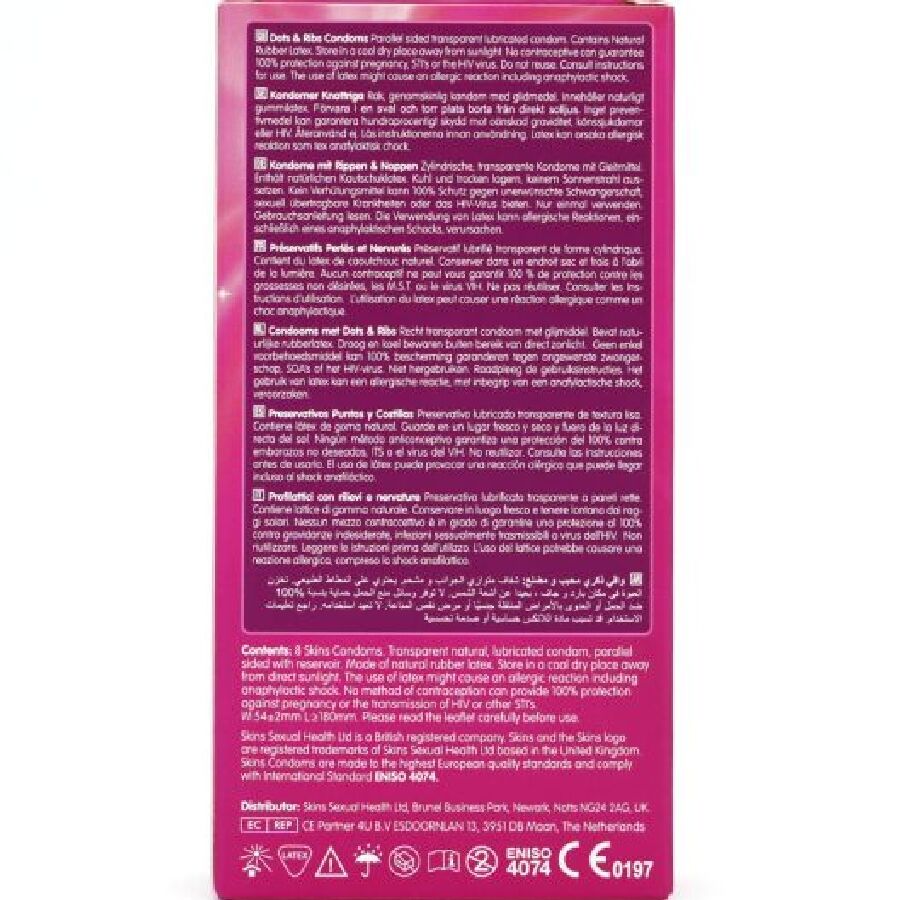 SKINS - DOTS & RIBS PREMIUM CONDOMS CONFEZIONE DA 8