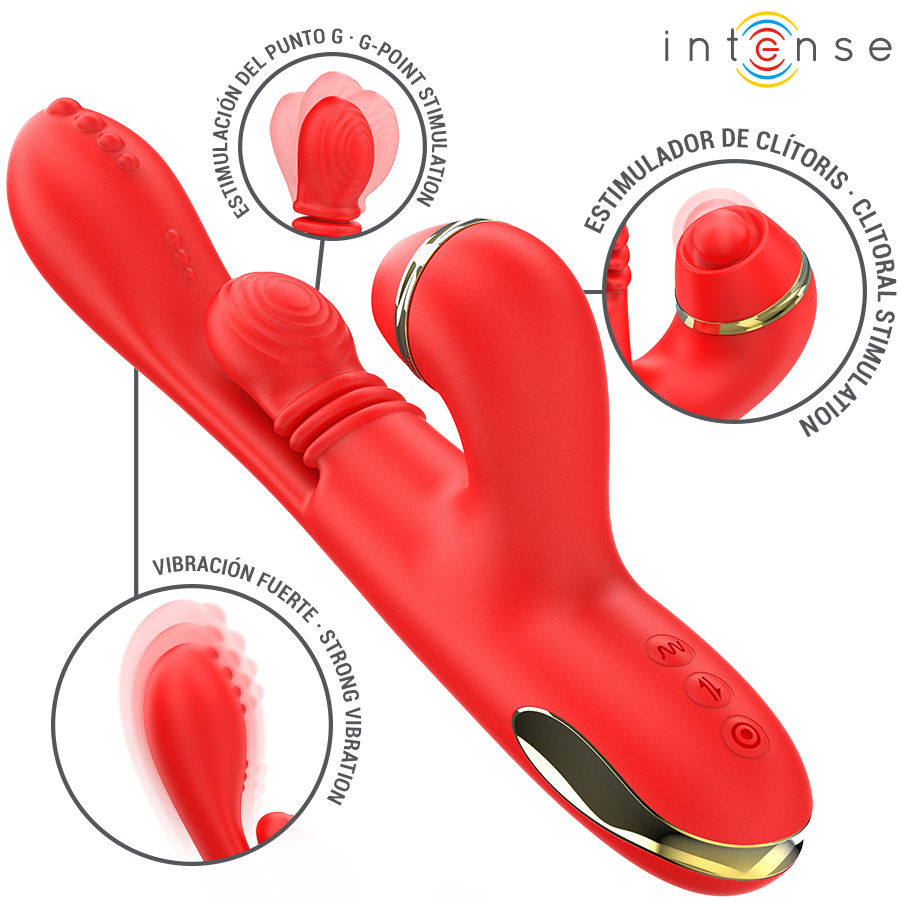 INTENSE - KATY STIMOLATORE CLITORIDEO MULTIFUNZIONE 4 TESTINE INTERCAMBIABILI ROSSO