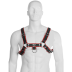 LEATHER BODY - CATENA HARNESS III NERO / ROSSO